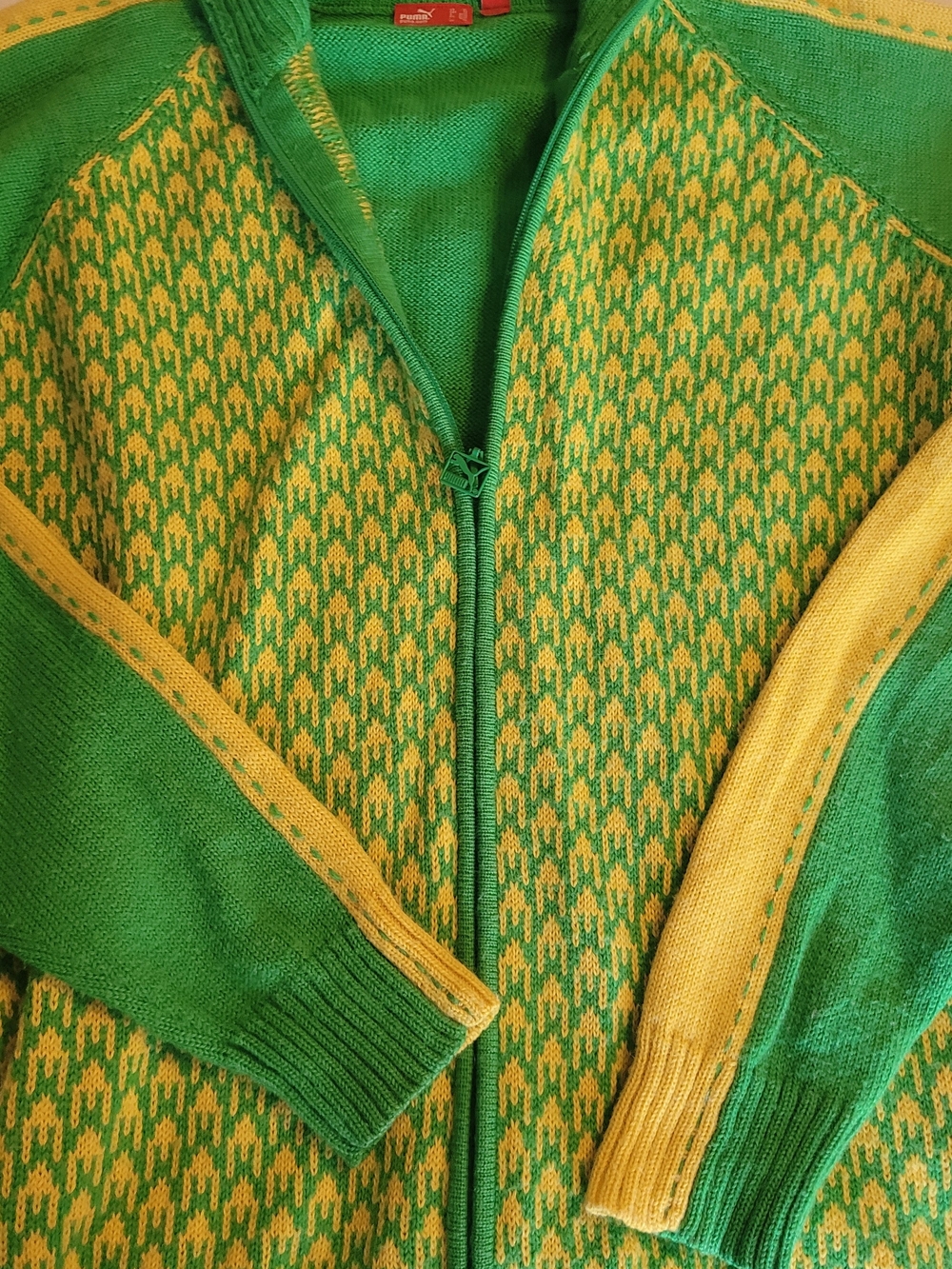 Puma JAMAICA HERITAGE! Green & Yellow Zip-Front Men's Sweater - Picture 2 of 3